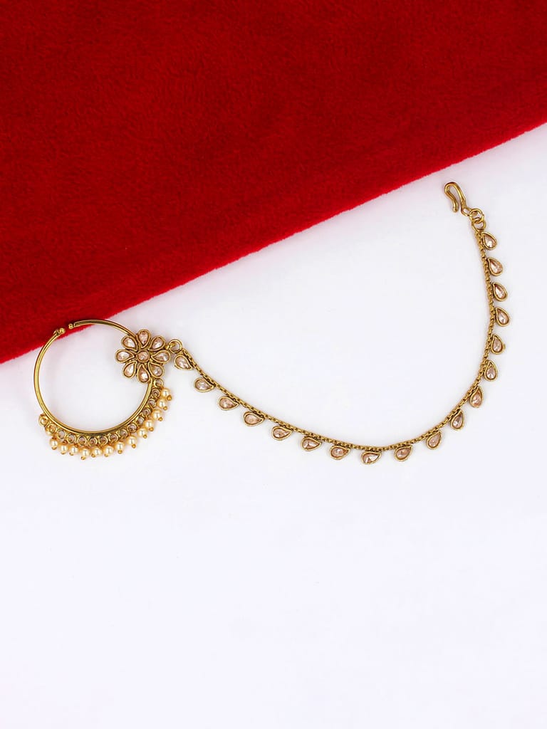 Antique Nose Ring with Chain in Mehendi finish - CNB2276