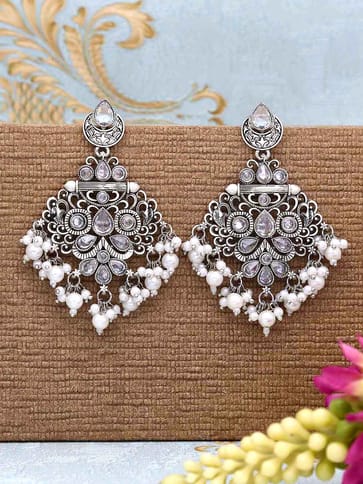 Long Pink Green Silver Oxidized Jhumka Earrings – AryaFashions