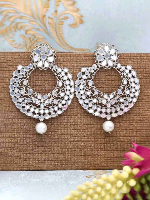 Traditional Long Earrings in Rhodium finish - CNB21856