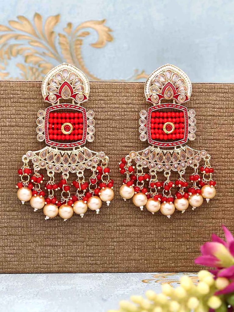 Traditional Long Earrings in Gold finish - CNB28497