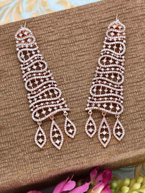 AD / CZ Long Earrings in Rose Gold finish - CNB26132