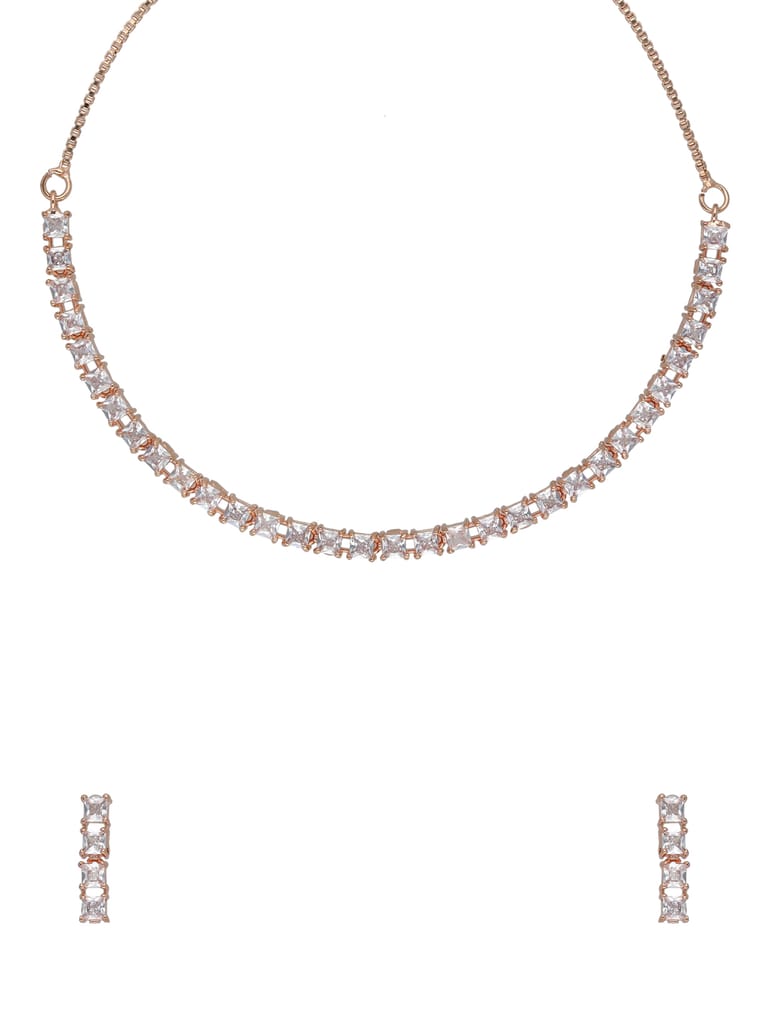 AD / CZ Necklace Set in Rose Gold finish - CNB34762