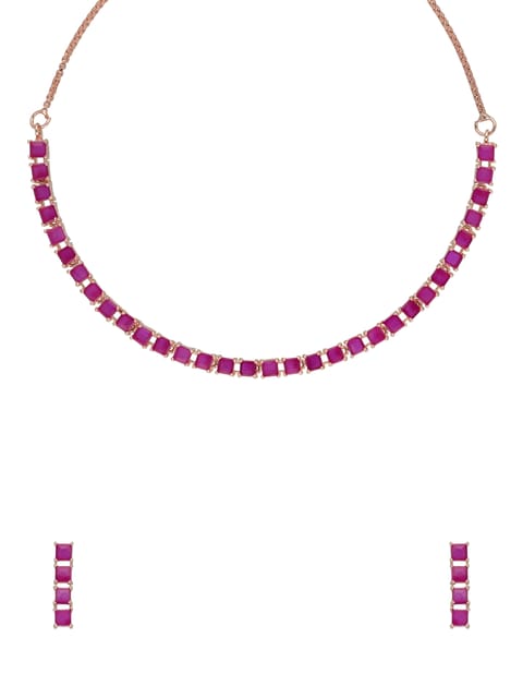 AD / CZ Necklace Set in Rose Gold finish - CNB34765