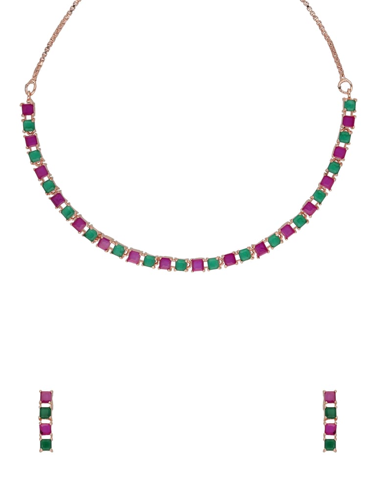 AD / CZ Necklace Set in Rose Gold finish - CNB34763