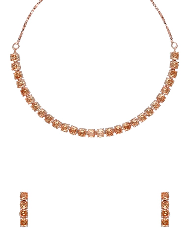 AD / CZ Necklace Set in Rose Gold finish - CNB34727