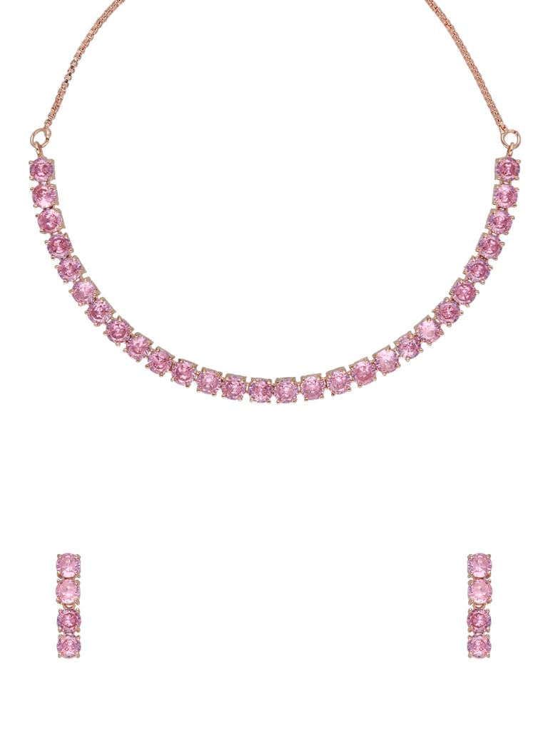 AD / CZ Necklace Set in Rose Gold finish - CNB34728