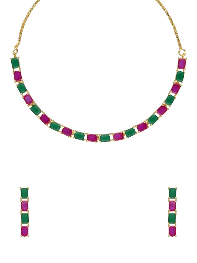 AD / CZ Necklace Set in Gold finish - CNB34708
