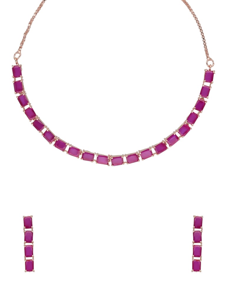 AD / CZ Necklace Set in Rose Gold finish - CNB34711