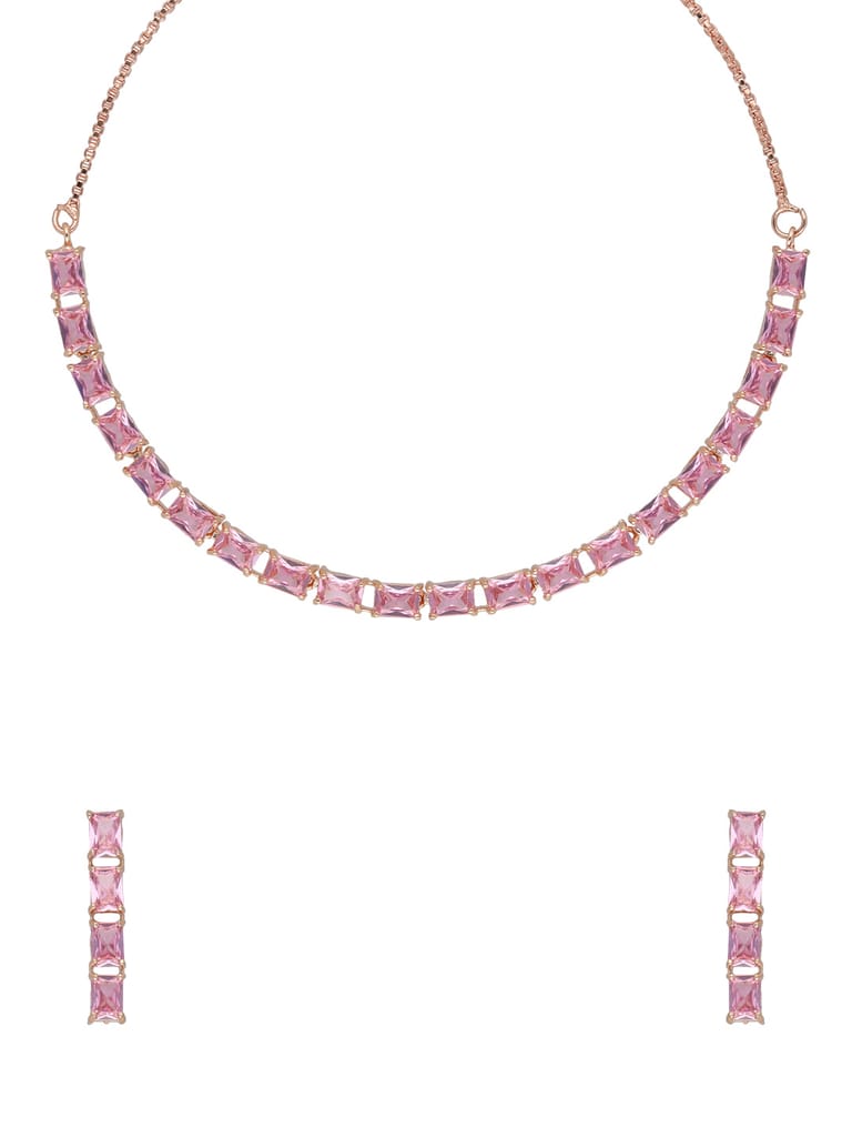 AD / CZ Necklace Set in Rose Gold finish - CNB34714
