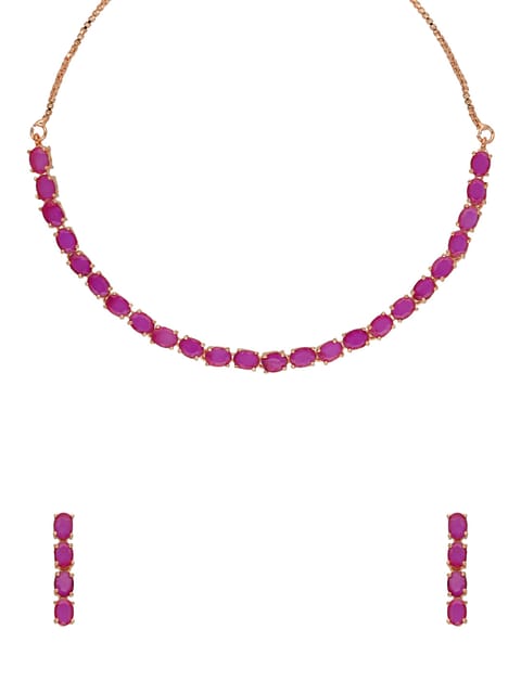 AD / CZ Necklace Set in Rose Gold finish - CNB34748