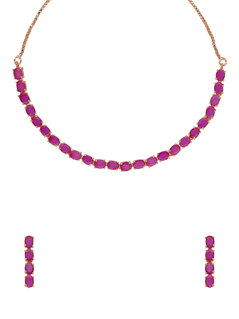 AD / CZ Necklace Set in Rose Gold finish - CNB34748