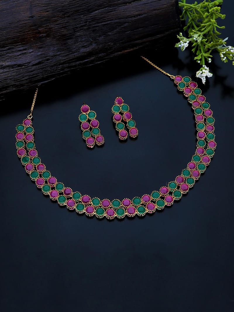 AD / CZ Necklace Set in Gold finish - CNB929