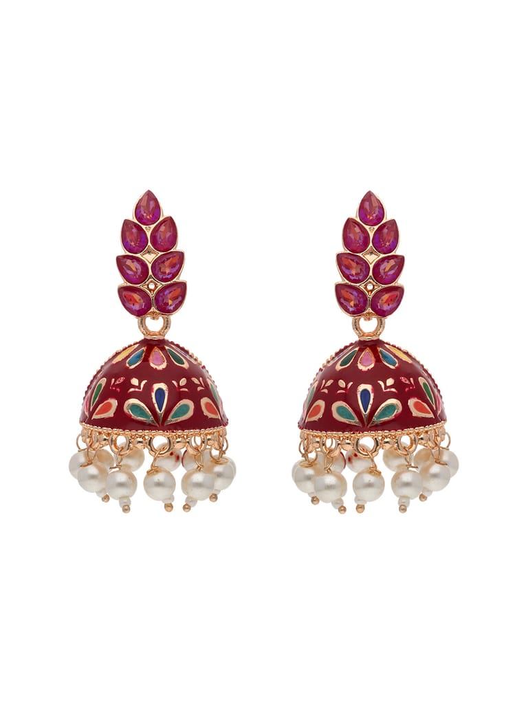 Meenakari Jhumka Earrings in Rose Gold finish - CNB26476