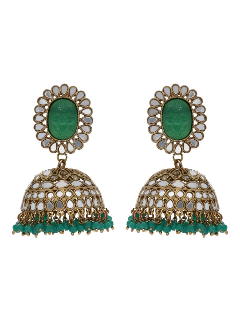 Mirror Jhumka Earrings in Mehendi finish - CNB21774