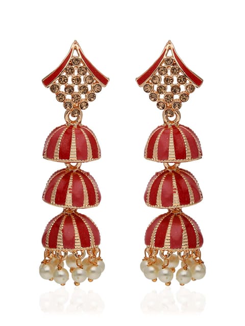 Meenakari Jhumka Earrings in Rose Gold finish - CNB40857