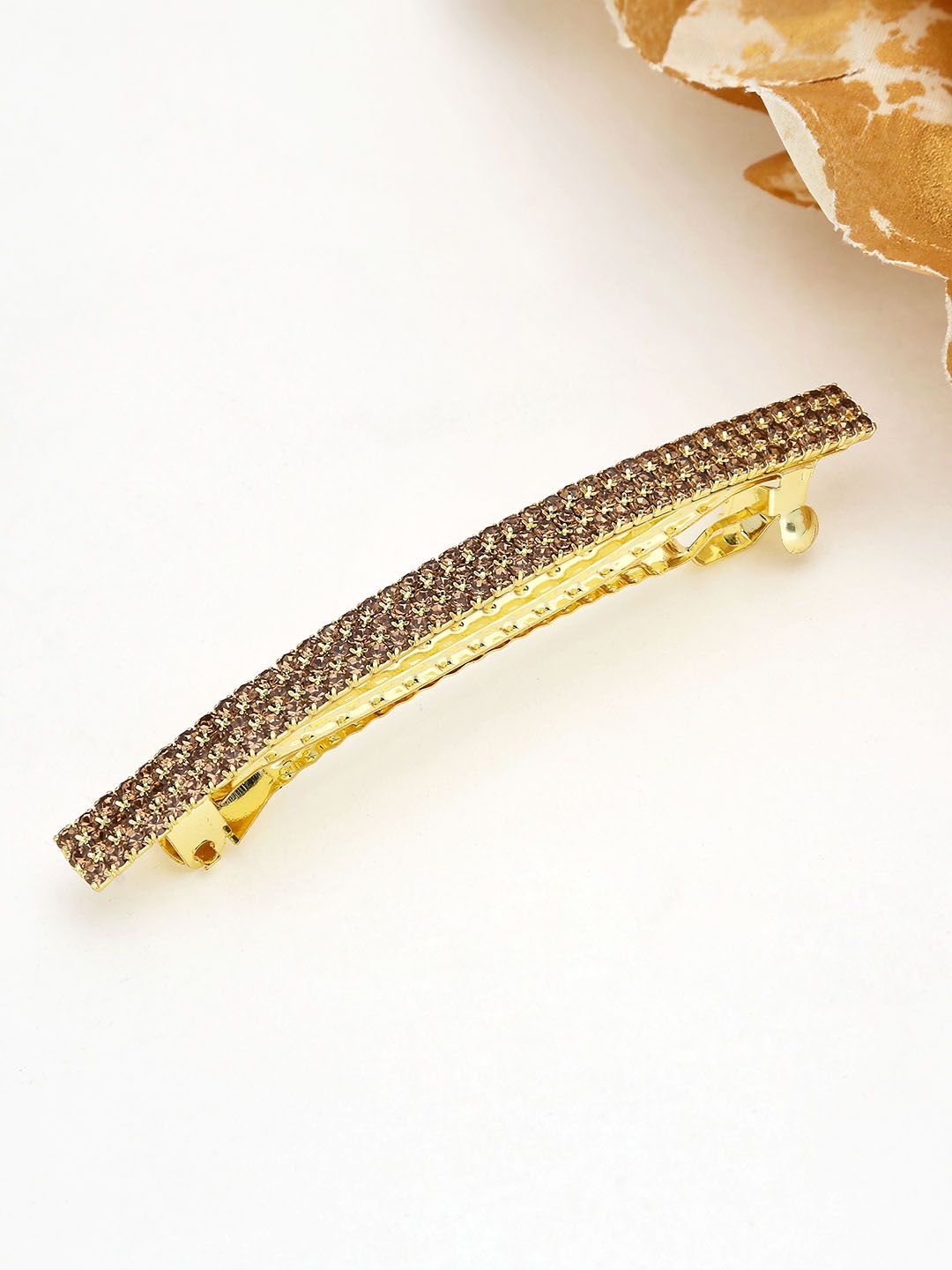 Three Line Setting Stone Hair Clip in Gold finish - 1440LCTGO