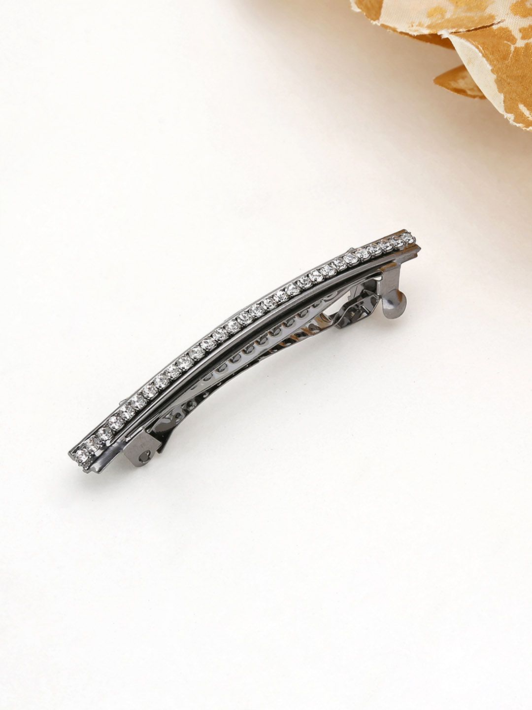 One Line Setting Stone Hair Clip in White color - 1928BL