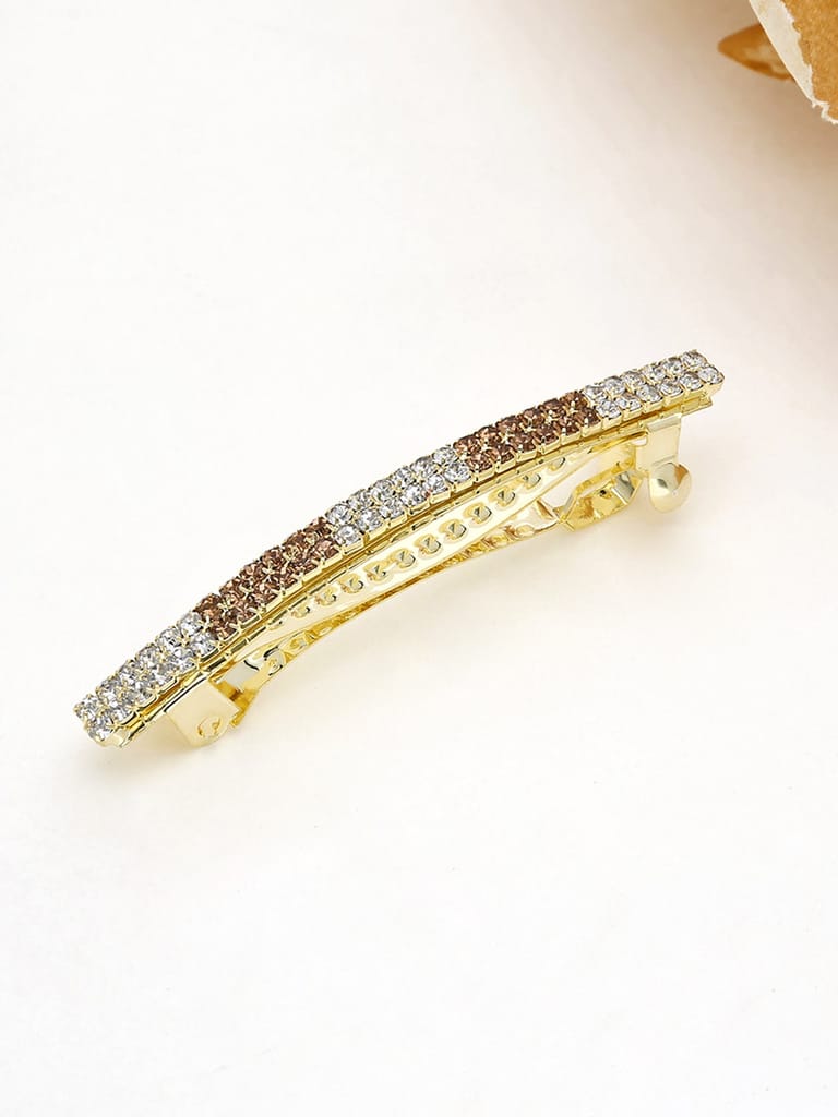 Two Line Setting Stone Hair Clip in Gold finish - 1929LWGO