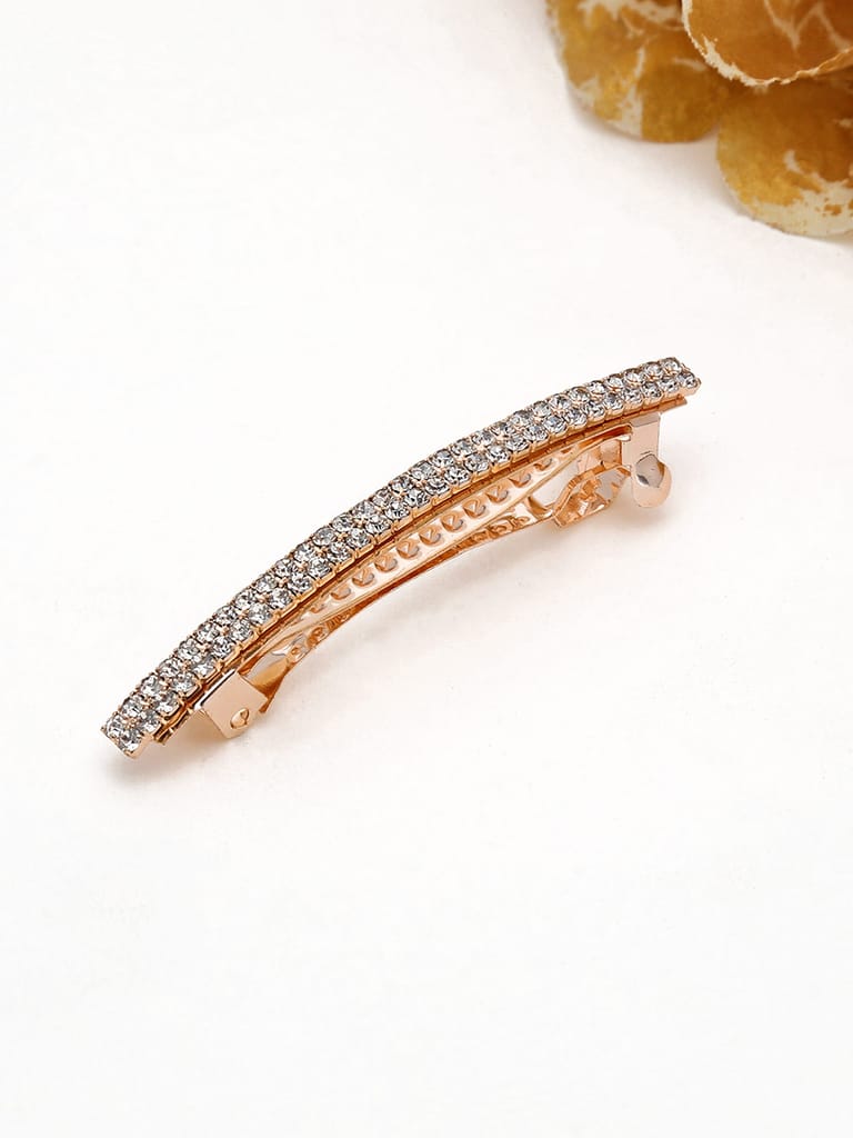 Two Line Setting Stone Hair Clip in Rose Gold finish - 1929RG