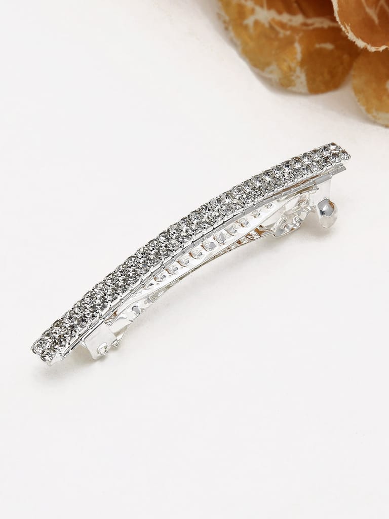 Two Line Setting Stone Hair Clip in Rhodium finish - 1929RO