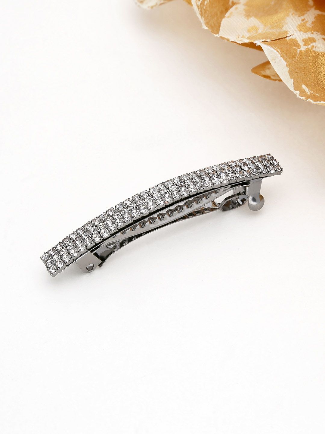 Three Line Setting Stone Hair Clip in Black Rhodium finish - 1930BL