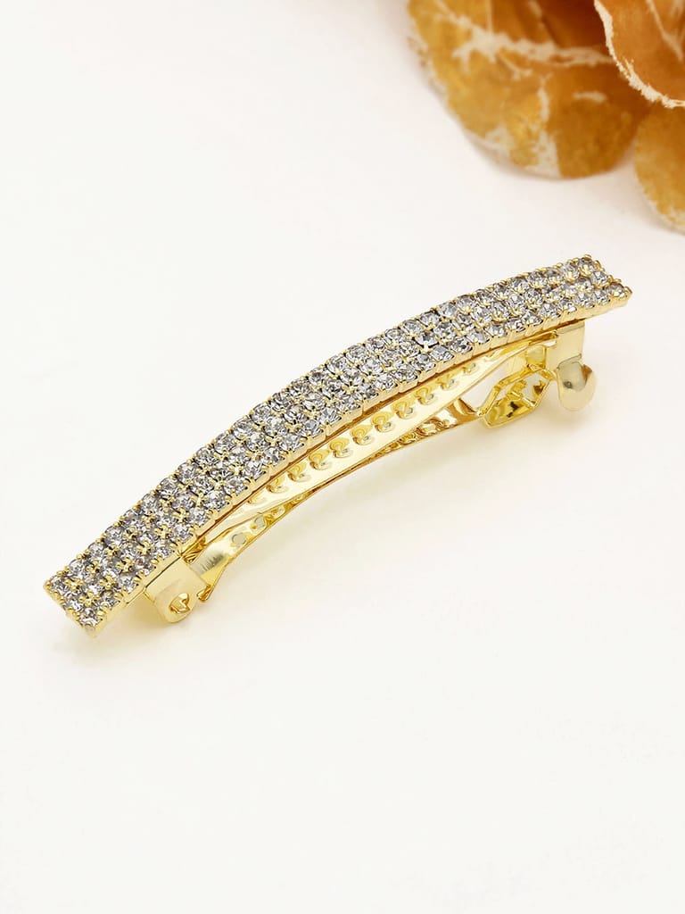 Three Line Setting Stone Hair Clip in Gold finish - 1930GO