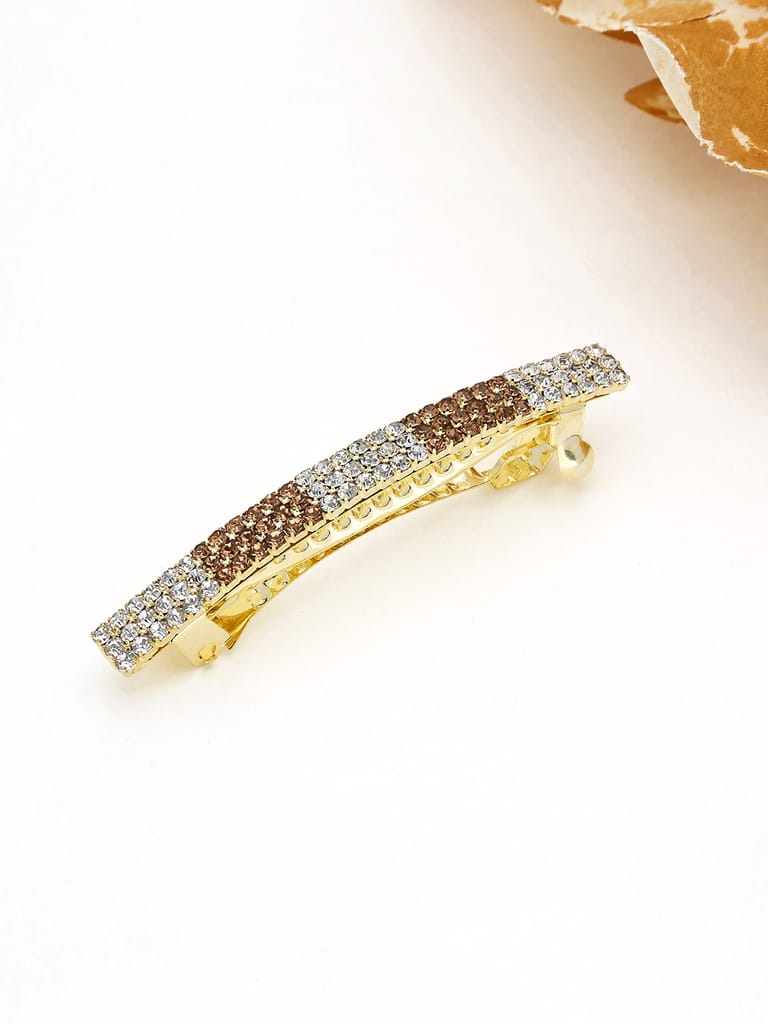 Three Line Setting Stone Hair Clip in Gold finish - 1930LWGO