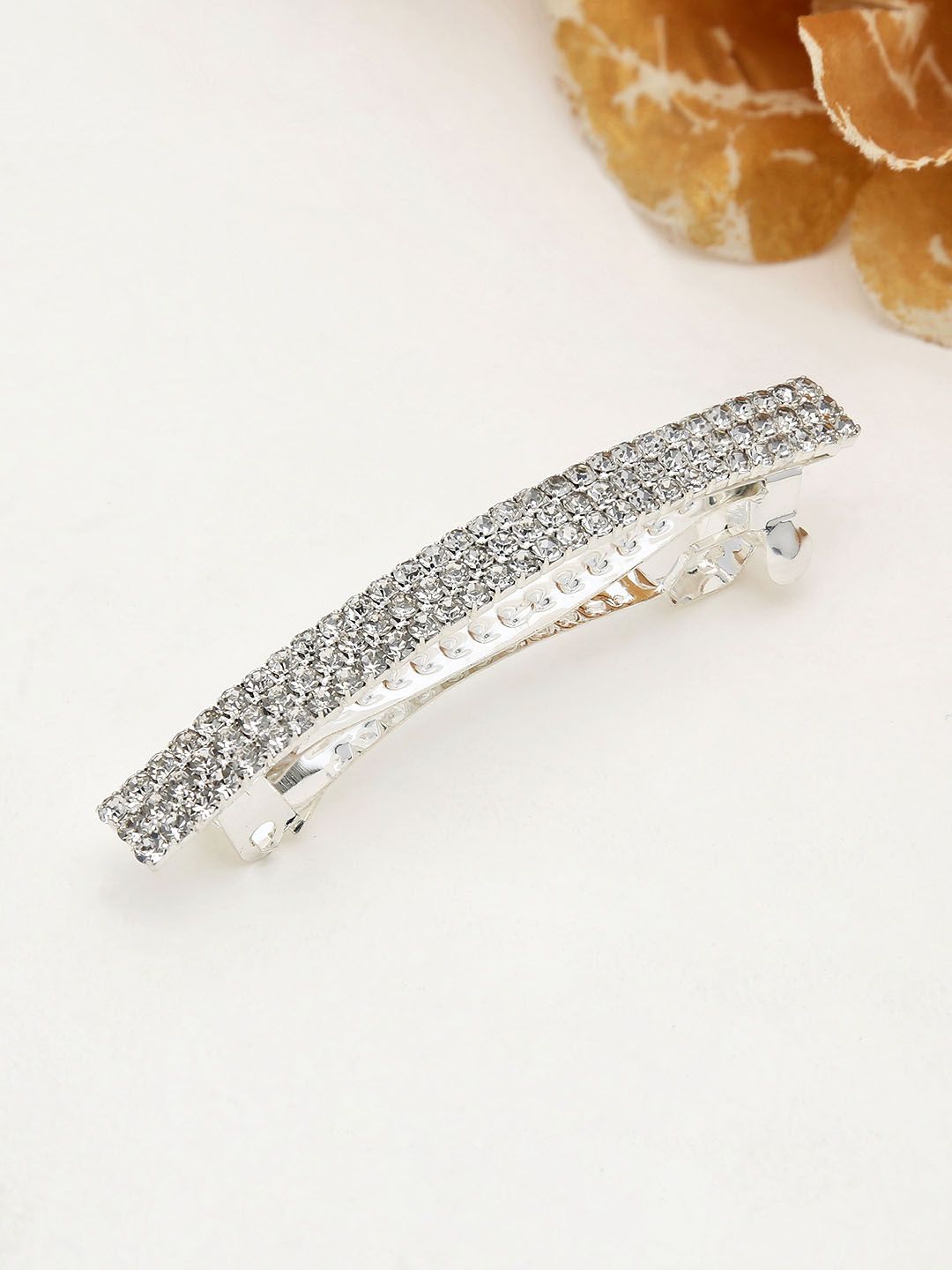 Three Line Setting Stone Hair Clip in Rhodium finish - 1930RO