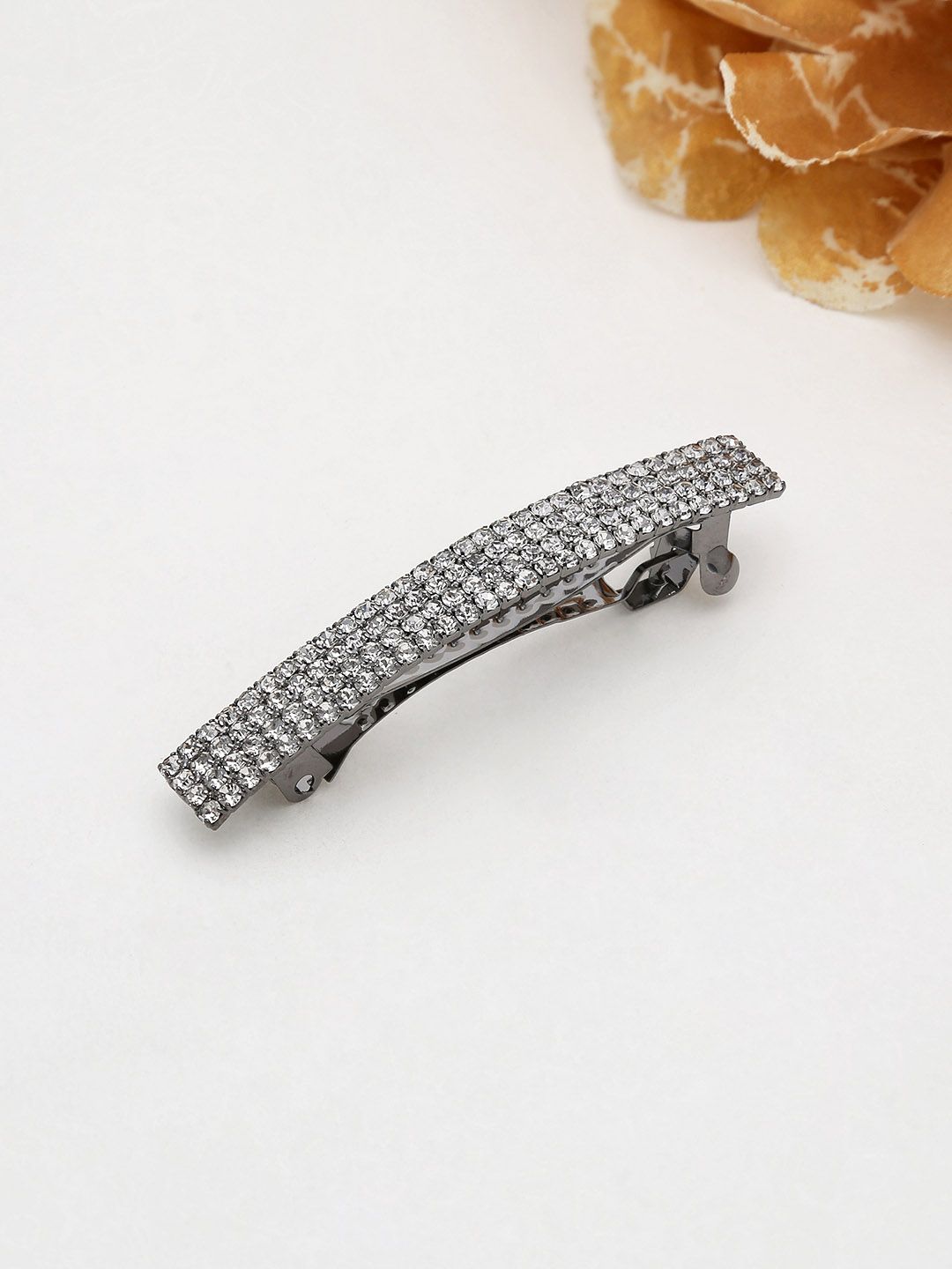 Four Line Setting Stone Hair Clip in Black Rhodium finish - 1932BL