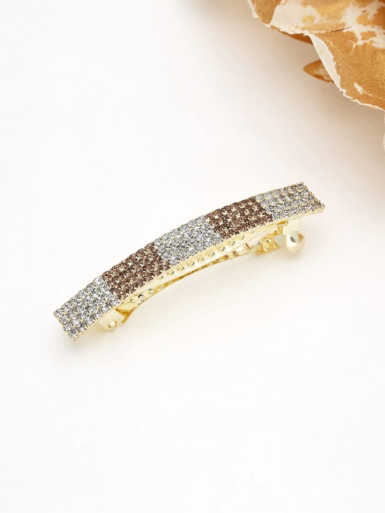 Four Line Setting Stone Hair Clip in Gold finish - 1932LWGO