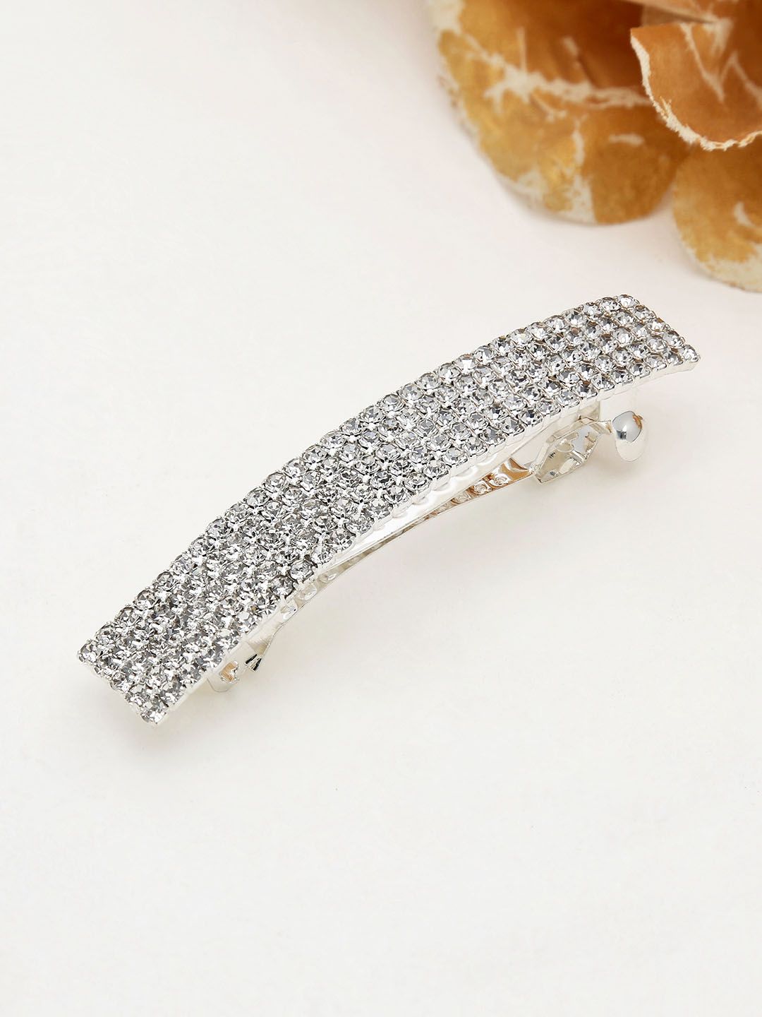 Five Line Setting Stone Hair Clip in Rhodium finish - 1933RO