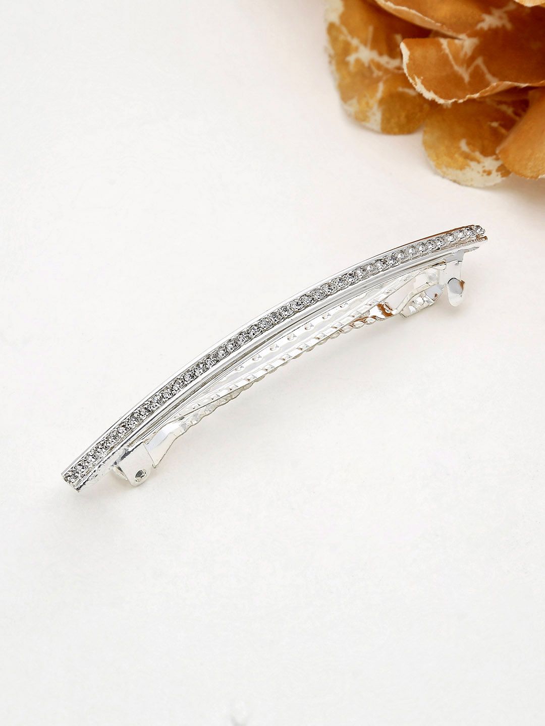 One Line Setting Stone Hair Clip in Rhodium finish - 1935RO