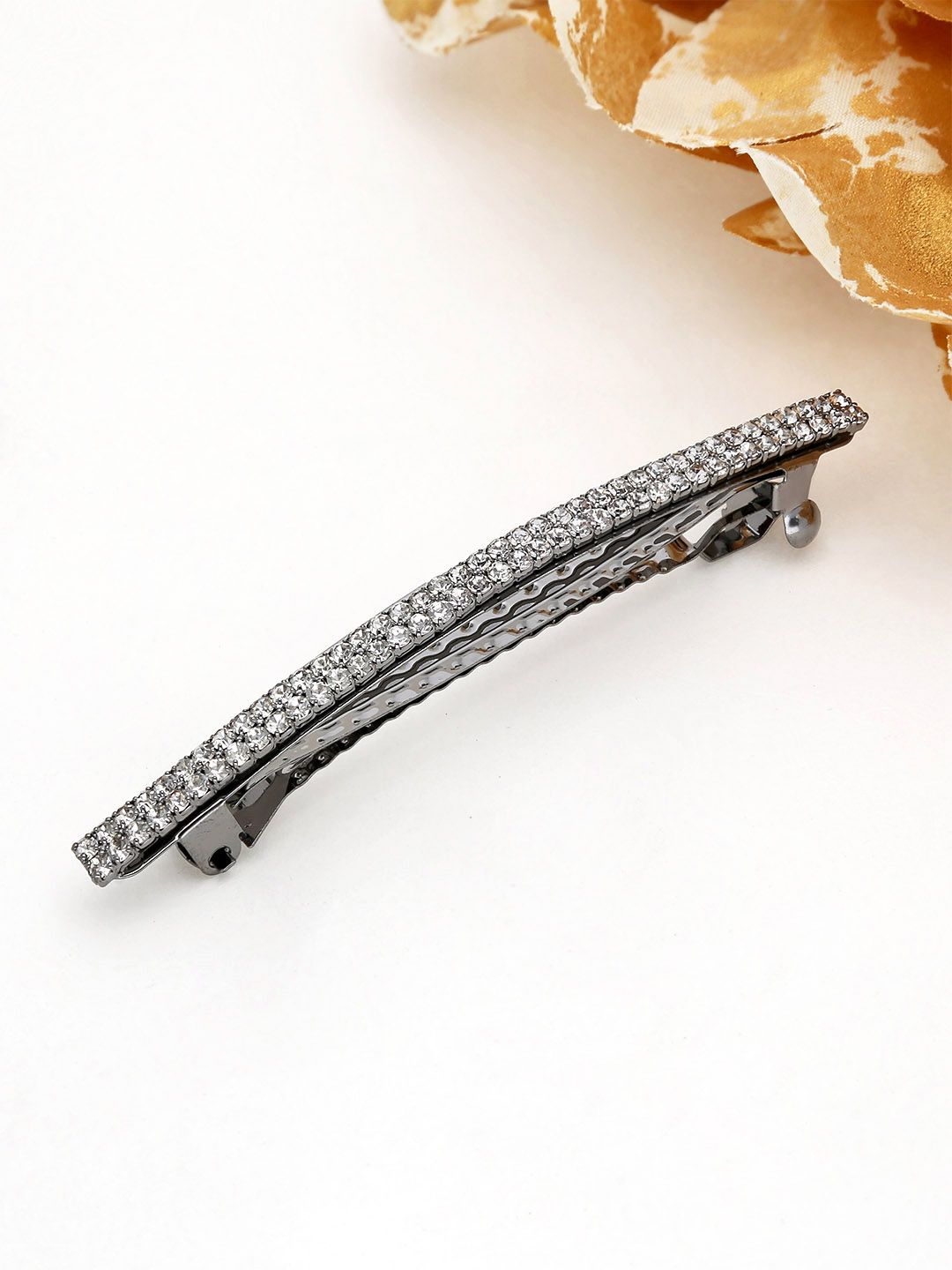 Two Line Setting Stone Hair Clip in Black Rhodium finish - 1936BL