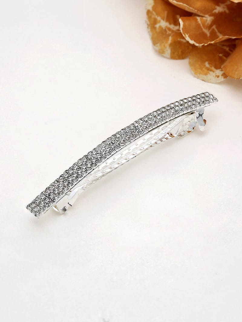 Three Line Setting Stone Hair Clip in Rhodium finish - 1937RO