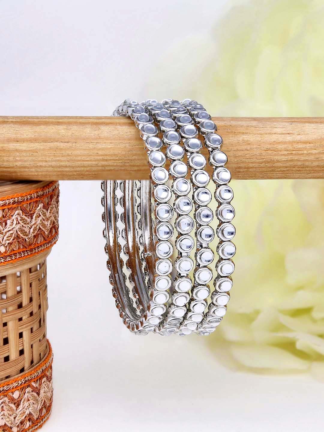 Kundan Bangles in Rhodium finish - 666RO