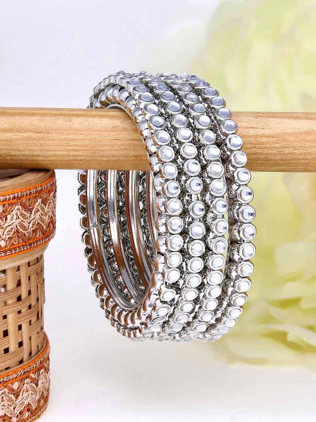 Kundan Bangles in Rhodium finish - 777RO