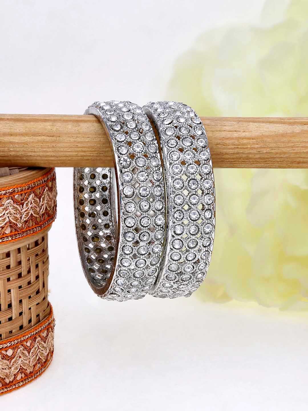 Traditional Bangles in Rhodium finish - 21074