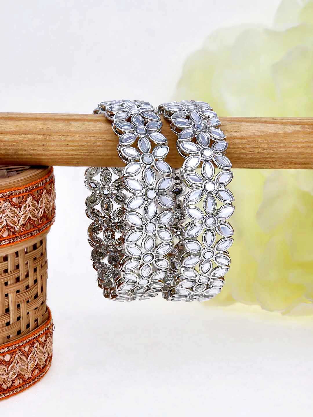 Kundan Bangles in Rhodium finish - 21035