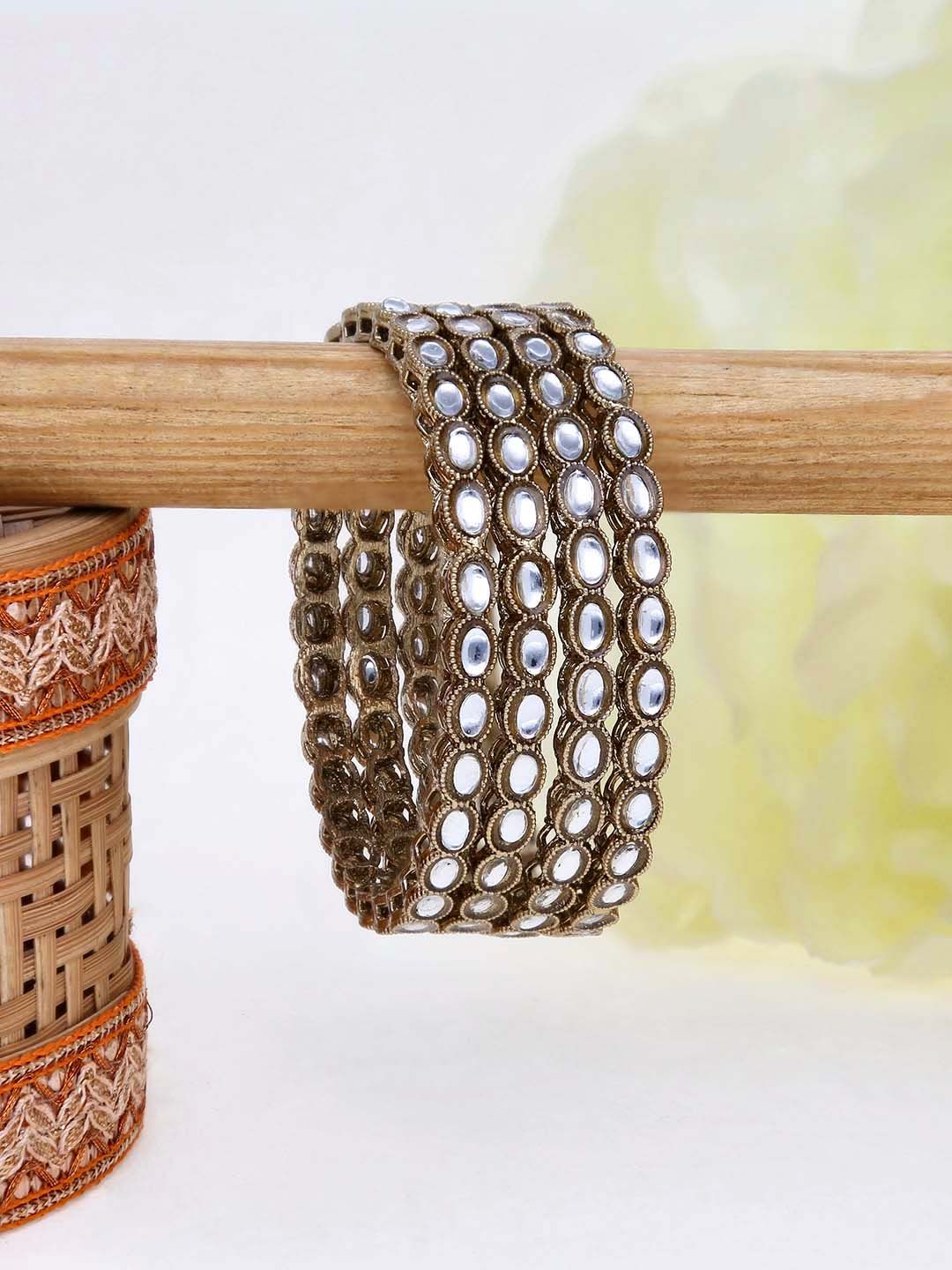 Kundan Bangles in Mehendi finish - 21293
