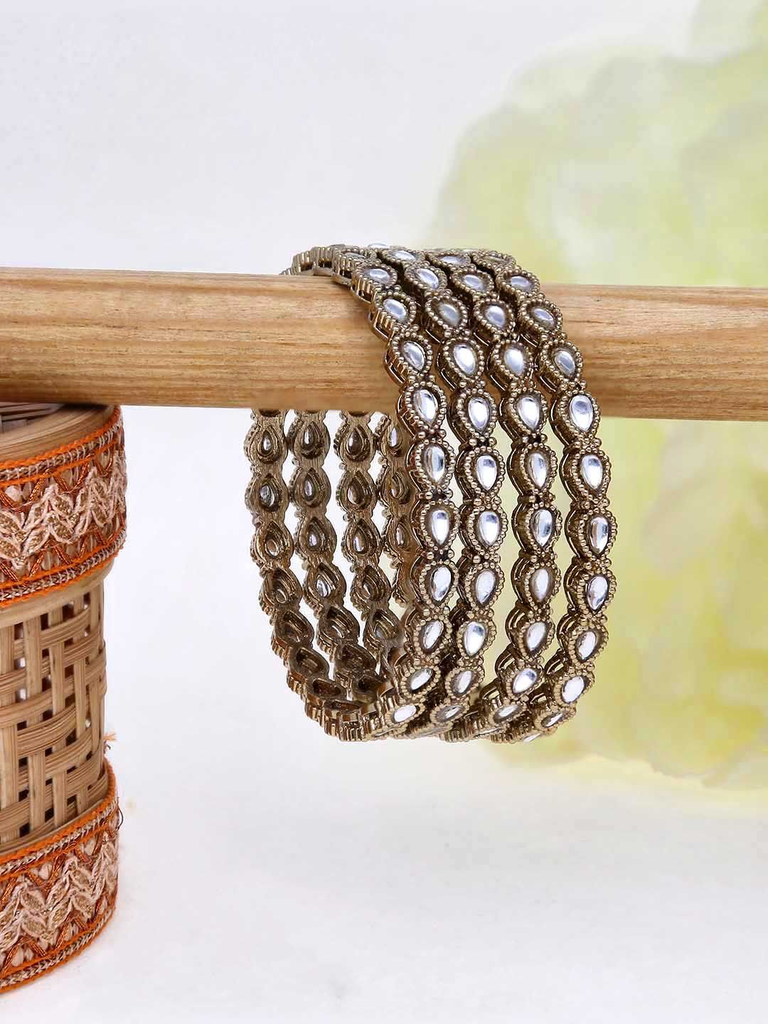 Kundan Bangles in Mehendi finish - 21263
