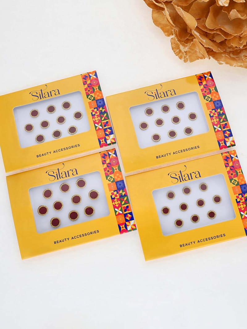 Bindis with Zari Border in Maroon color - D308
