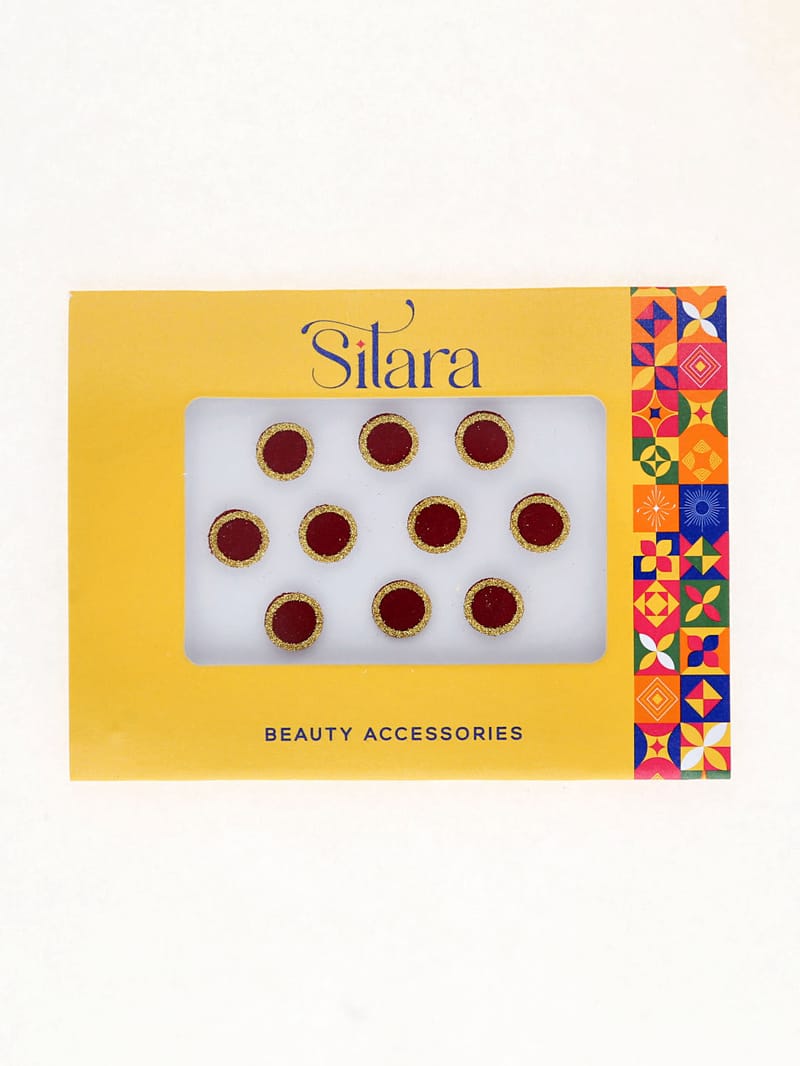 Bindis with Zari Border in Maroon color - D308