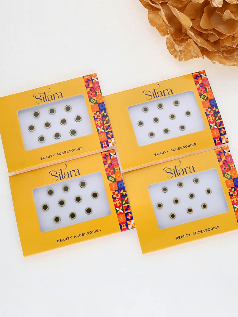 Bindis with Zari Border in Black color - D312