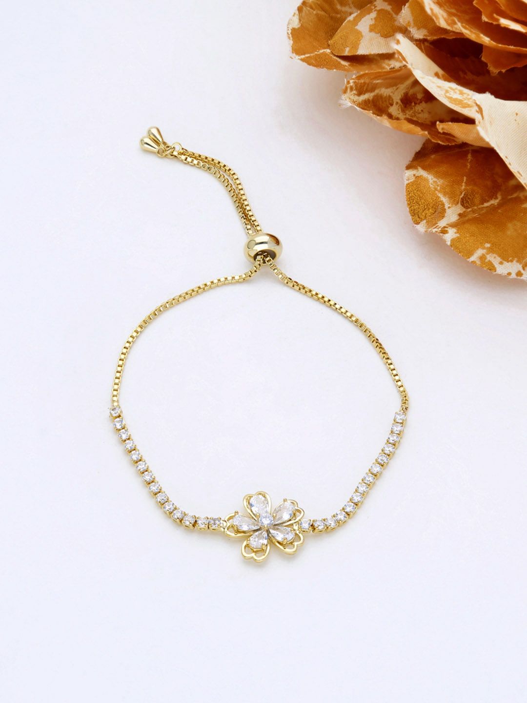 AD / CZ Loose / Link Bracelet in Gold finish - THF561