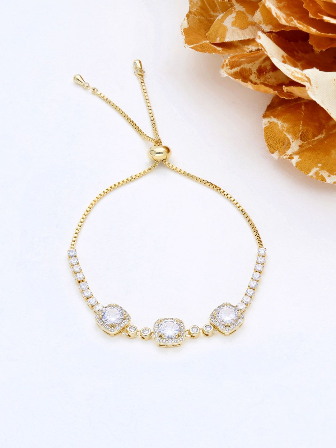 AD / CZ Loose / Link Bracelet in Gold finish - THF579