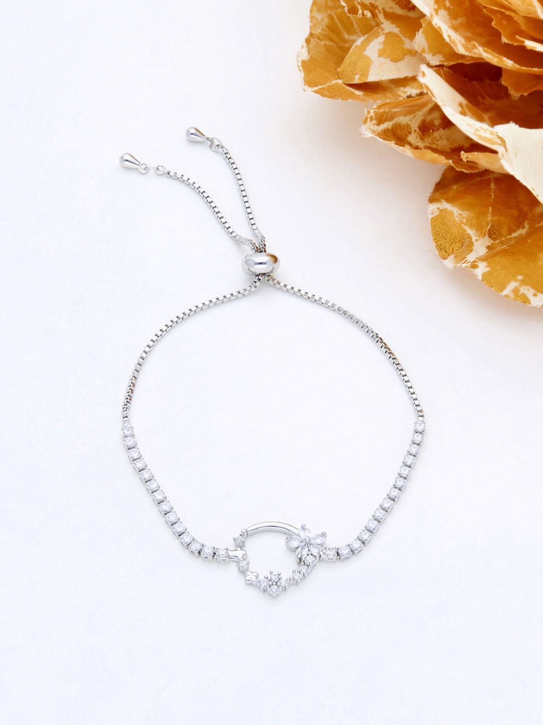 AD / CZ Loose / Link Bracelet in Rhodium finish - THF578