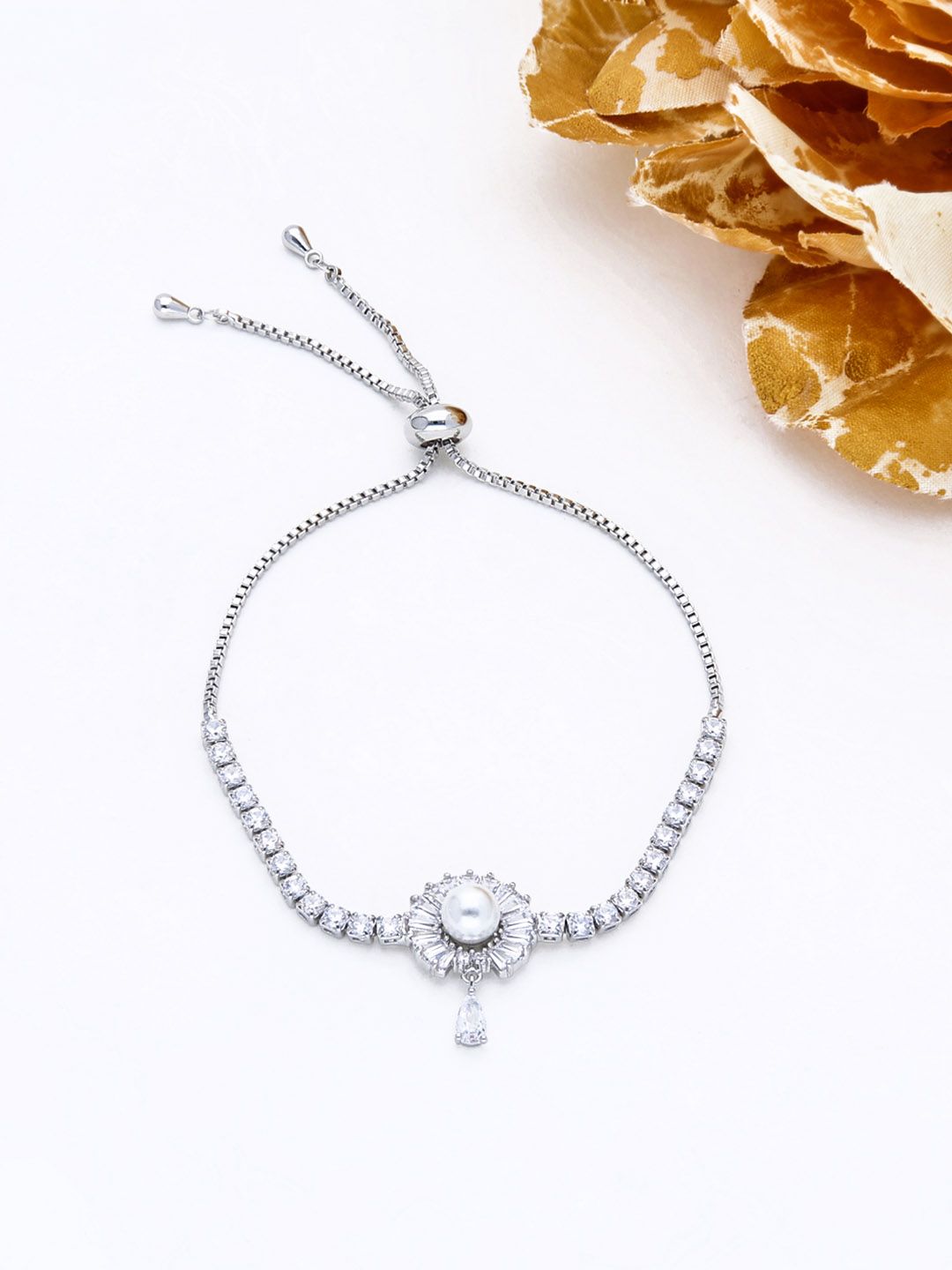 AD / CZ Loose / Link Bracelet in Rhodium finish - THF581