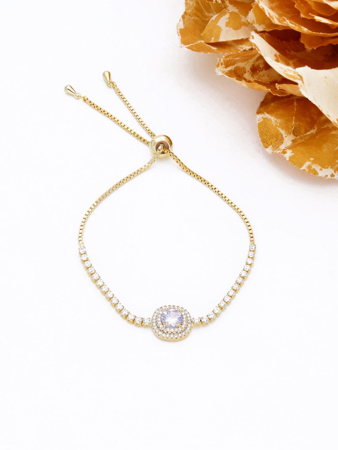AD / CZ Loose / Link Bracelet in Gold finish - THF583