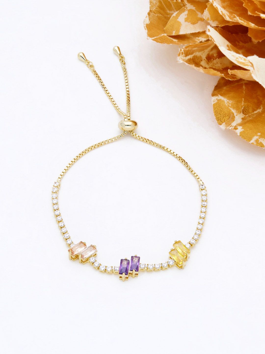 AD / CZ Loose / Link Bracelet in Gold finish - THF585