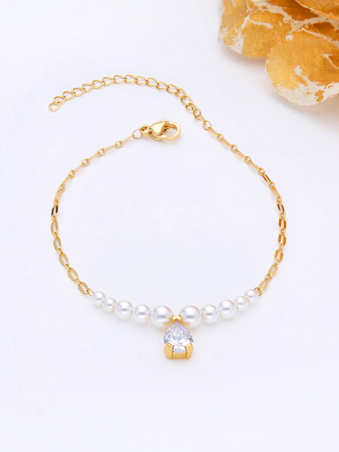 AD / CZ Loose / Link Bracelet in Gold finish - THF596
